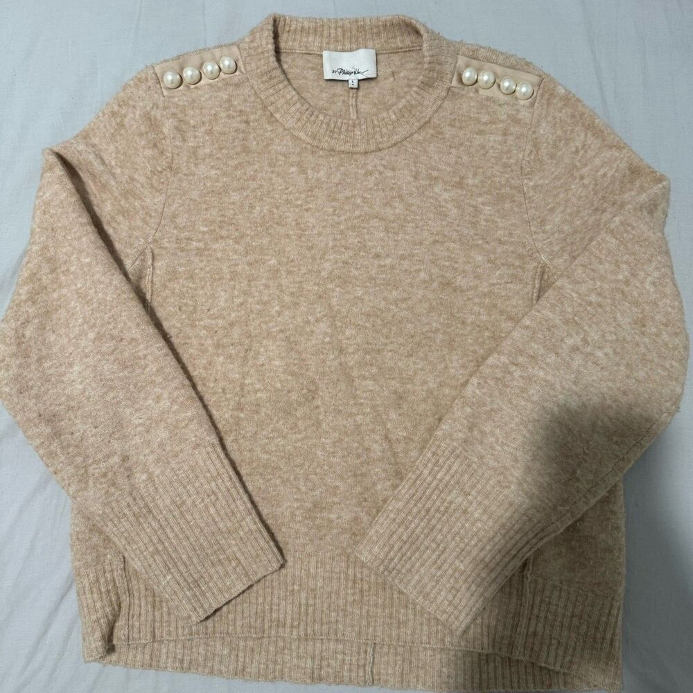 3.1 PHILLIP LIM Crewneck Women's Pearl Shoulder Sweater - L